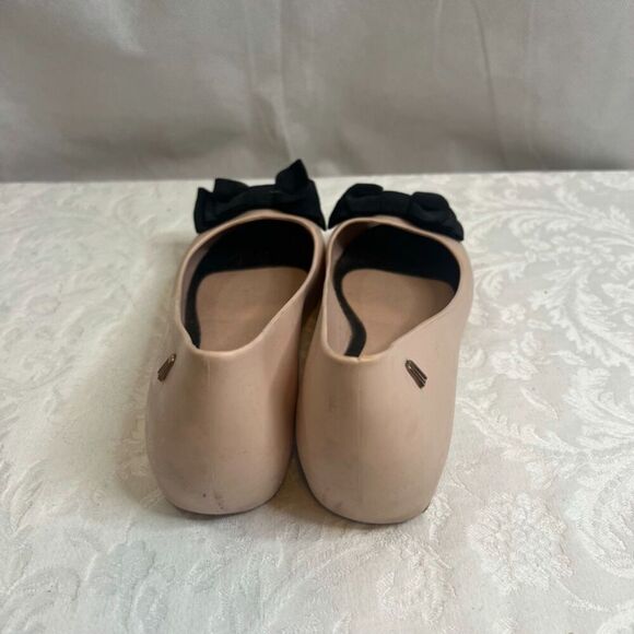 Melissa Pink Ballet Flats with Black Bow Rubber Slip On Size 7 - Picture 3 of 11